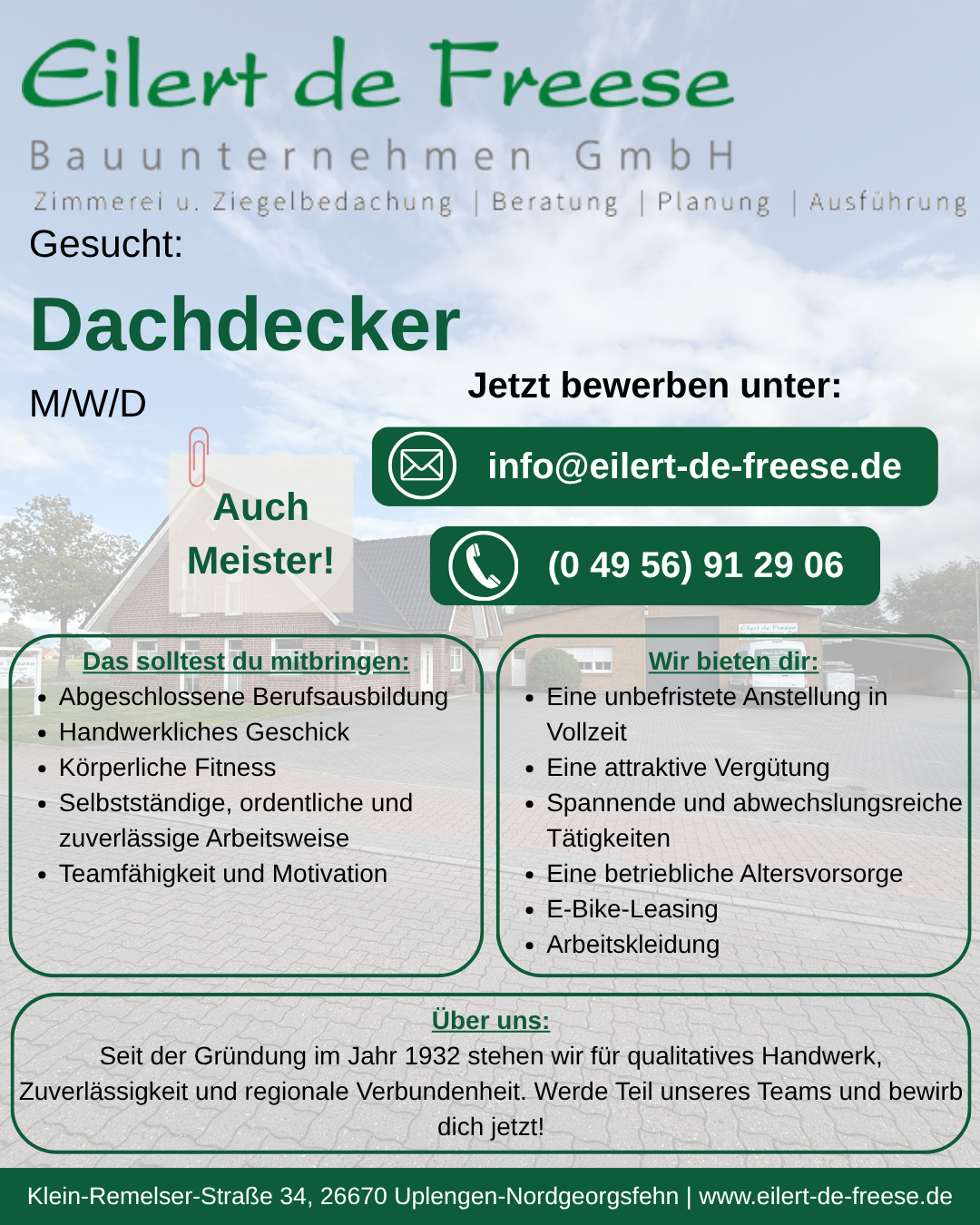 Stellenanzeige Dachdecker