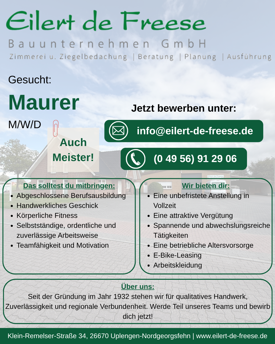 Stellenanzeige Maurer